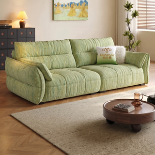 Spring-green chenille sofa in a living room