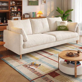 Cream chenille sofa in a living room