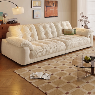 Cream chenille cloud sofa in a living room