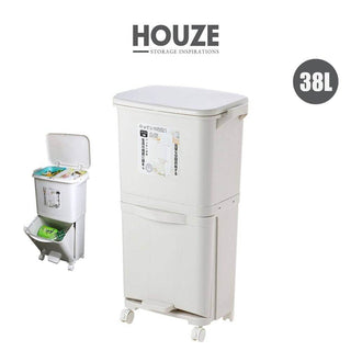 HOUZE - Double Tier Recycle Bin with Wheels and Pedal Singapore