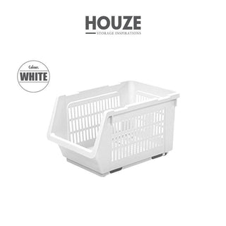 HOUZE Stackable Multi Purpose Rectangle Basket (White) Singapore