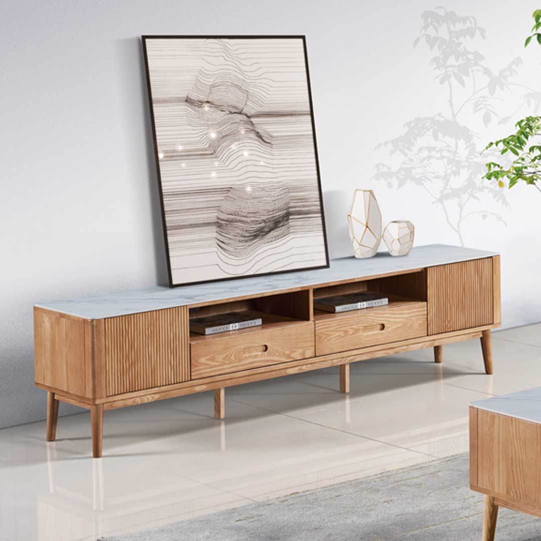 Hudson Ash Wood TV Console with Sintered Stone Top Singapore