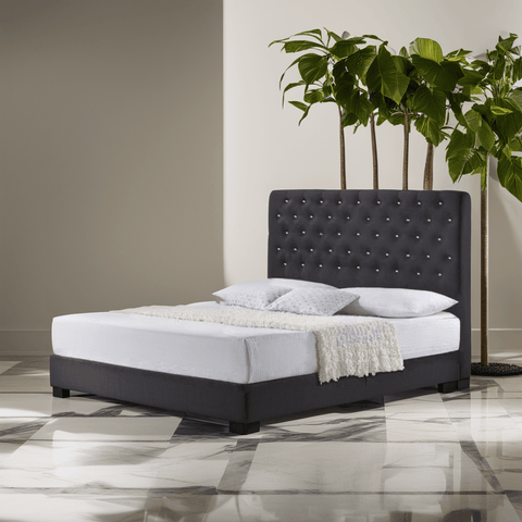 Icas Dark Grey Fabric Bed Frame (Water Repellent) + Somnuz™ Comforto 10" Bamboo Fabric Latex Pocketed Spring Mattress Singapore