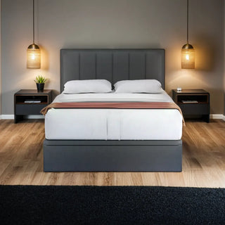 Penny Grey Faux Leather Storage Bed Frame + Somnuz® Comforto 10" Bamboo Fabric Latex Pocketed Spring Mattress