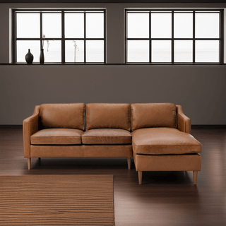 Jermaine L-shaped Light Brown Faux Leather Sofa Singapore