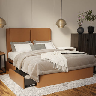 Vance Genuine Leather Drawer Bed By Esteller