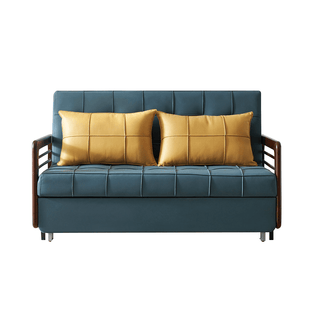 Lottie Leathaire Sofa Bed with Wooden Armrest in Teal Singapore