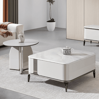 Lucille Nesting Coffee Table with Cultured Marble and Tempered Glass Top Singapore