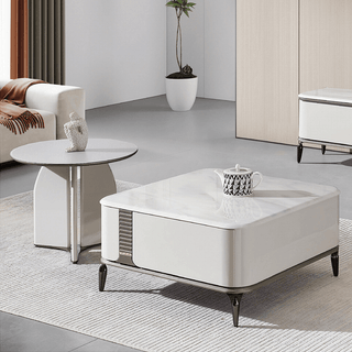 Lucille Nesting Coffee Table with Marble and Tempered Glass Top in White Singapore