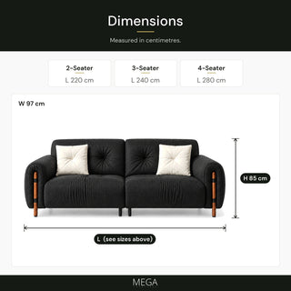 Amoria Fabric Sofa - Dimensions
