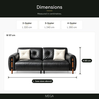 Amoria Leather Sofa - Dimensions