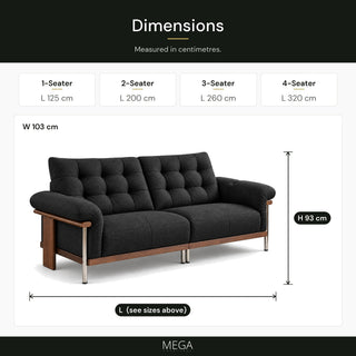 Ardanis Fabric Sofa - Dimensions