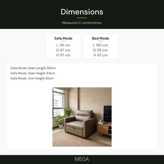 Avrillo Leather Sofa Bed - Dimensions