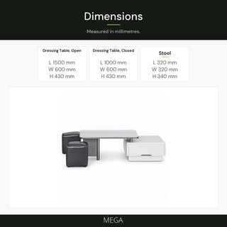 Bravento Extendable Dressing Table - Dimensions