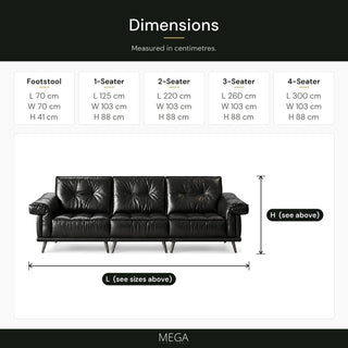 Bravessa Leather Sofa - Dimensions