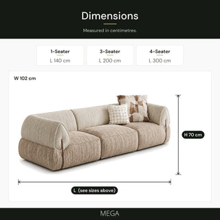 Cassaro Fabric Sofa - Dimensions