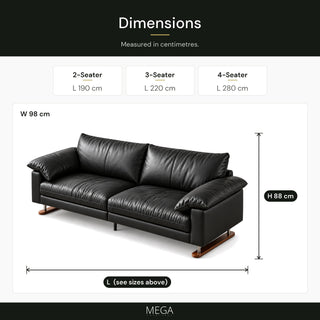Corvellae Leather Sofa - Dimensions