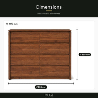 Damarion Wooden Chest of Drawer (8 Drawers) - Dimensions