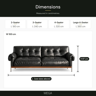 Darlina Leather Sofa - Dimensions