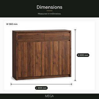 Elvenza 3-Door Shoe Cabinet - Dimensions