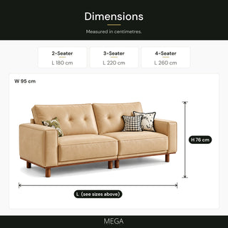 Fenoria Leather Sofa - Dimensions