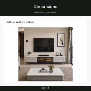 Galvella White Sintered Stone TV Console - Dimensions