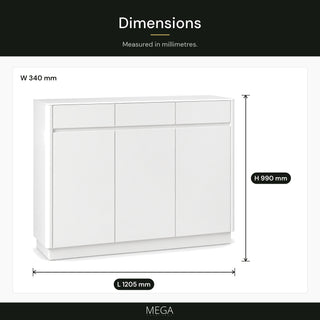 Harvella 3-Door Shoe Cabinet (120.5cm) - Dimensions