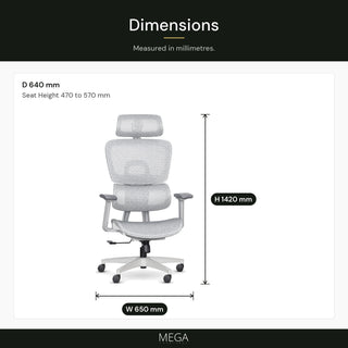 Lavoria High Back Mesh Office Chair - Dimensions