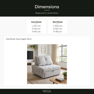 Loreno Fabric Sofa Bed - Dimensions