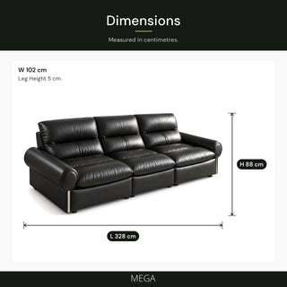 Lurielle Genuine Leather Sofa - Dimensions