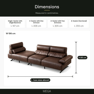 Myrano Leather Sofa - Dimensions