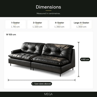 Myvessa Leather Sofa - Dimensions