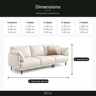Olenza Leather Sofa - Dimensions