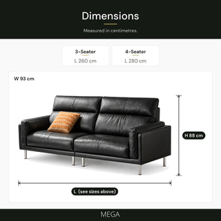 Olessa Leather Sofa - Dimensions