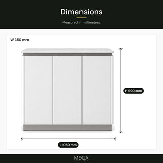 Querivia 3-Door Shoe Cabinet (105cm) - Dimensions