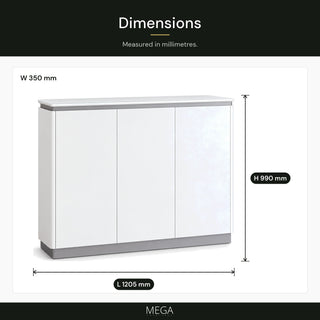 Querivia 3-Door Shoe Cabinet (120.5cm) - Dimensions