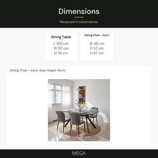 Rosvian Dining Set (1+4) - Dimensions