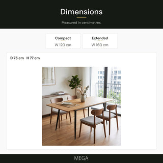 Tyrone Extendable Dining Table - Dimensions