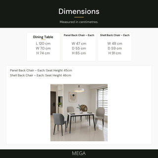 Valora Sintered Stone Dining Set (1+4) - Dimensions
