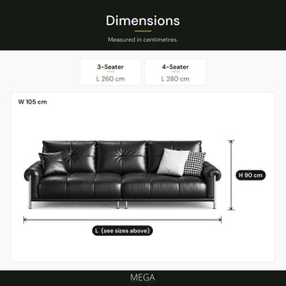 Vellira Leather Sofa - Dimensions