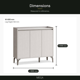 Velmelle 3-Door Shoe Cabinet - Dimensions