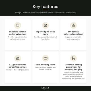 Velmion Genuine Leather Sofa - Key features