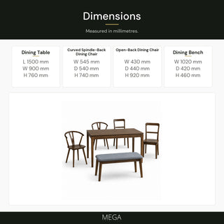 Velvian Wooden Dining Set - Dimensions