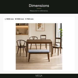 Velvian Wooden Dining Table - Dimensions
