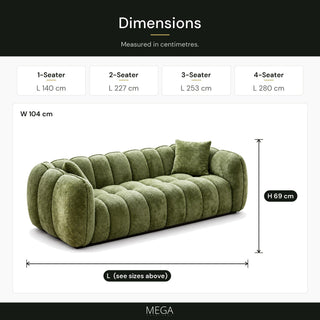 Virenna Fabric Sofa - Dimensions