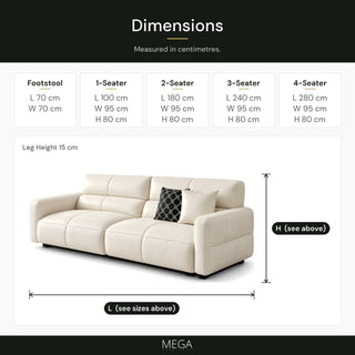 Zalvian Leather Sofa - Dimensions