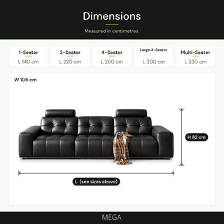 Zarelle Leather Sofa - Dimensions