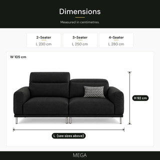 Zenvora Fabric Sofa - Dimensions