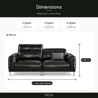 Zenvora Leather Sofa - Dimensions
