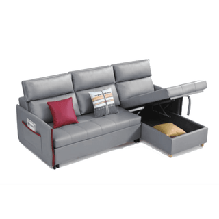 Janice L-Shaped Leathaire Storage Sofa Bed